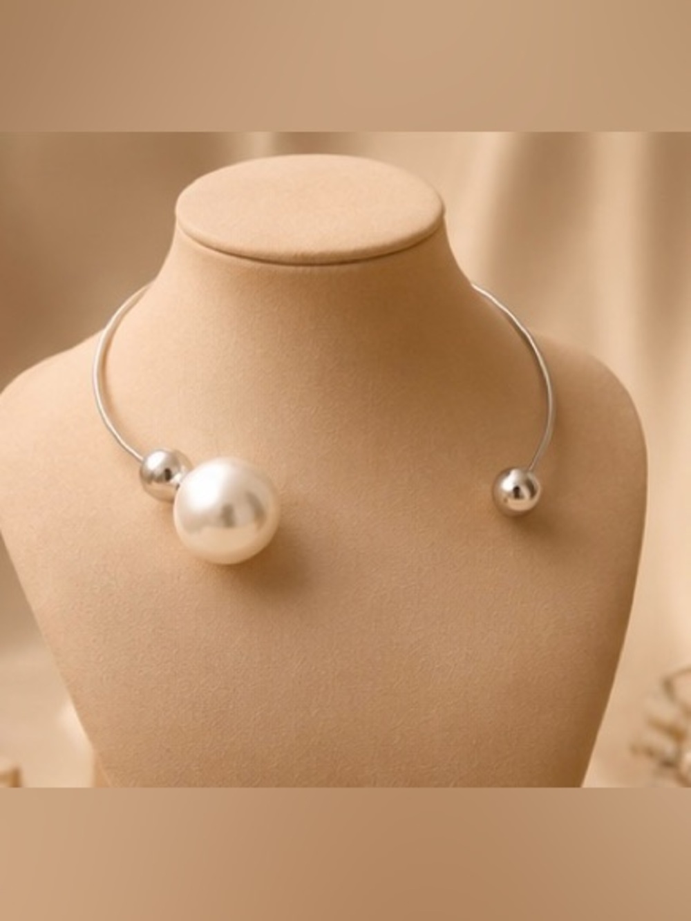 Silver-Tone Open Cuff Pearl Statement Necklace – Modern Minimalist Jewelry’s